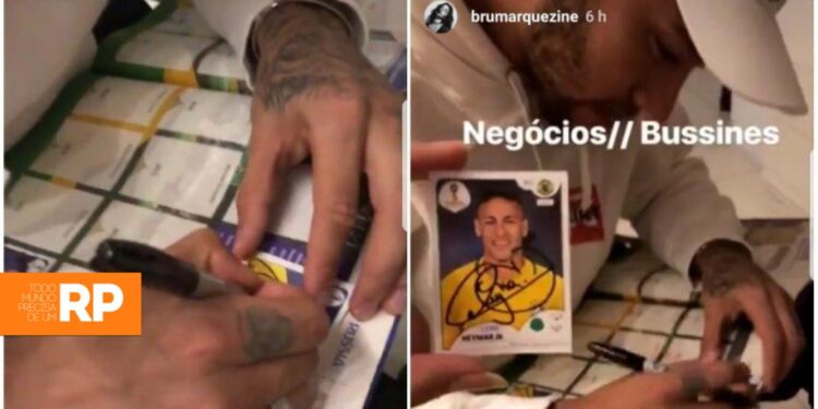 ação da panini e bruna marquezine com figurinhas do neymar jr